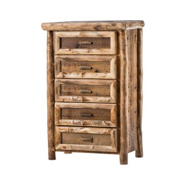 Yosemite Aspen & Barnwood 5 Drawer Log Chest--Clear finish, Light aspen, Standard logs
