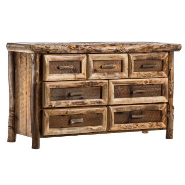 Yosemite Aspen & Barnwood 7 Drawer Log Dresser--Clear finish, Light aspen, Standard logs