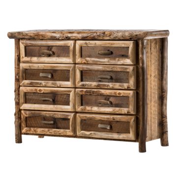 Yosemite Aspen & Barnwood 8 Drawer Log Dresser--Clear finish, Light aspen, Standard logs