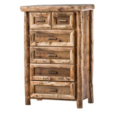 Yosemite Aspen & Barnwood 6 Drawer Log Bachelor Chest--Clear finish, Light aspen, Standard logs