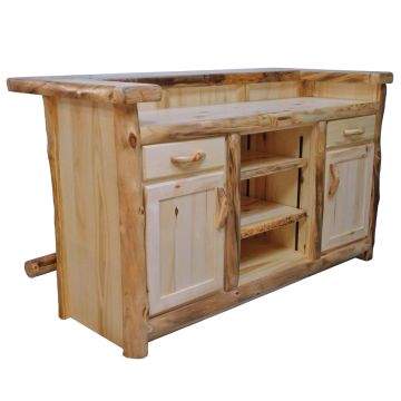 Beartooth Aspen Vintage Log Bar - Flat Front - 72"W - Natural Panel & Natural Log