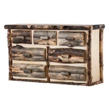 Beaver Creek Aspen 7 Drawer Log Dresser--Half log drawers, Clear finish, Dark aspen, Standard logs
