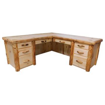 Beartooth Aspen Log Executive "L" Desk - Flat Fronts - Natural Panel & Natural Log - Return on Right