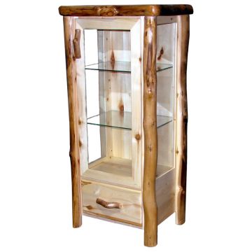 Beartooth Aspen 1 Drawer Log Curio Cabinet - 27" - Flat Front - Natural Panel & Natural Log - Hinge Right