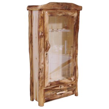 Beartooth Aspen 1 Drawer Log Gun Cabinet - 39" - Half Log Fronts - Natural Panel & Natural Log
