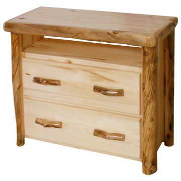 Beartooth Aspen 2 Drawer Log Media Chest - Flat Fronts - 39" - Natural Panel & Natural Log