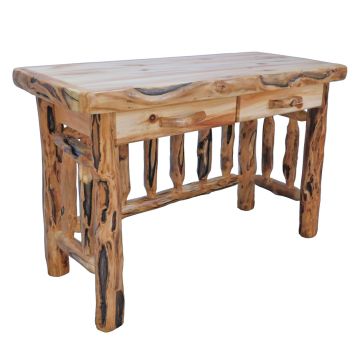 Beartooth Aspen 2 Drawer Log Spindle Desk  - Flat Drawer Fronts - 48" -  Wild Panel & Gnarly Logs - Standard Top Finish