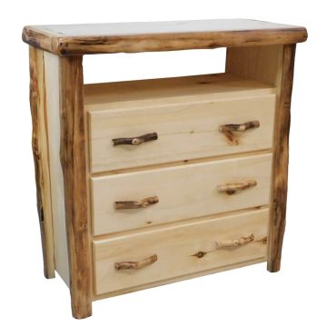 Beartooth Aspen 3 Drawer Log Media Chest - Flat Front - 45" - Natural Panel & Natural Log