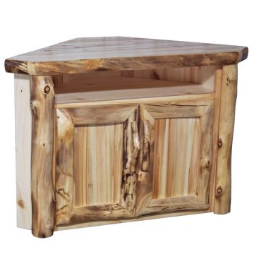 Beartooth Aspen Corner Log TV Cabinet - Log Front - 39" - Wild Panel & Natural Log