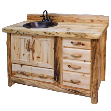 Beartooth Aspen Deluxe Log Bathroom Vanity - Flat Front - 54" - Sink Left - Wild Panel & Natural Log