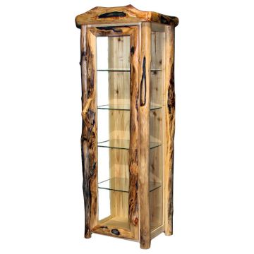 Beartooth Aspen Log Display Cabinet - 27" - Half Log Front - Wild Panel & Gnarly Log - Hinge Right
