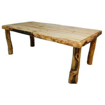 Beartooth Aspen Four Post Log Dining Table - 84" - Natural Panel & Gnarly Log - Standard Table Top Finish