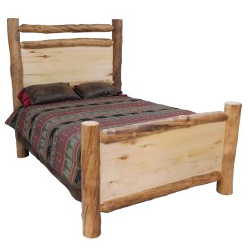 Beartooth Aspen Grand Meadows Accent Traditional Log Bed - Queen - Natural Panel & Natural Log - Single Log Rail Footboard