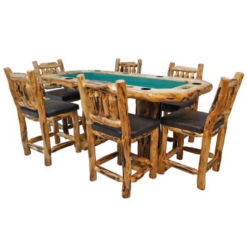 Beartooth Aspen Grande Log Pub Poker Table - 84" - Wild Panel & Gnarly Log - Green Felt