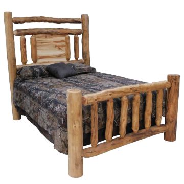 Beartooth Aspen Lakeside Accent Traditional Log Bed - Queen - Wild Panel & Natural Log - Single Log Rail Footboard