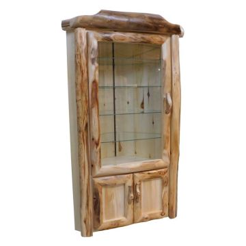 Beartooth Aspen Legacy Corner Log Display Cabinet - 39" - Half Log Fronts - Natural Panel & Natural Log - Double Door
