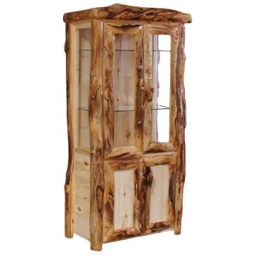 Beartooth Aspen Legacy Log Display Cabinet - 39" - Half Log Fronts - Natural Panel & Gnarly Log - Double Door