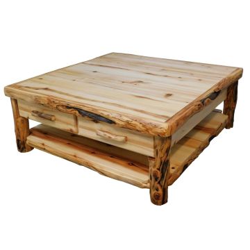 Beartooth Aspen Log Storage Coffee Table - 48" Square - Wild Panel & Gnarly Log