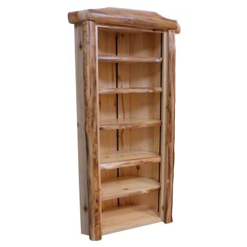 Beartooth Aspen Log Corner Book Cabinet - 33" - Natural Panel & Natural Log - Extra Shelf