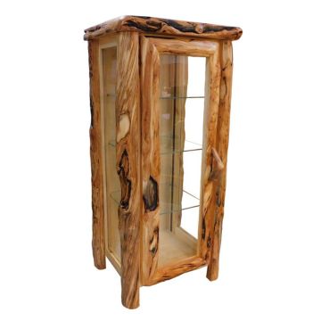 Beartooth Aspen Log Curio Cabinet - 27" - Half Log Front - Natural Panel & Gnarly Log - Hinge Left