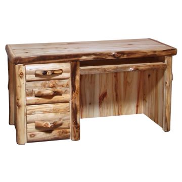 Beartooth Aspen Log Executive Desk - Half Log Fronts - Wild Panel & Natural Logs - Standard Top Finish - Standard Drawer Bank Style - Drawers on Lefht - Keyboard Tray