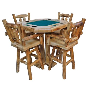 Beartooth Aspen Log Poker Pub Tables - 42" Diameter x 42"H (Bar Height) - Natural Panel & Natural Log - Green Felt