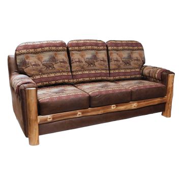 Beartooth Aspen Mountain Comfort Upholstered Sleeper Sofa - Natural Log - Dakota Brandy Accent Upholstery & Vail Harvest Main Upholstery