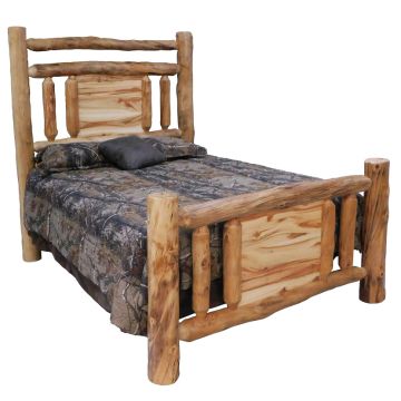 Beartooth Aspen Mountain Lakes Accent Traditional Log Bed - Queen - Wild Panel & Natural Log - Single Log Rail Footboard