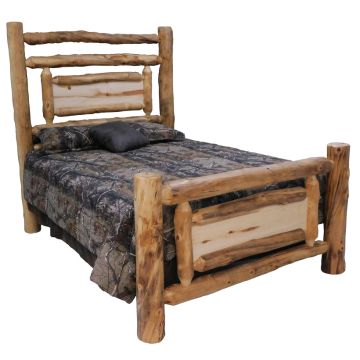 Beartooth Aspen Mountain Rivers Accent Traditional Log Bed - Queen - Natural Panel & Natural Log - Single Log Footboard