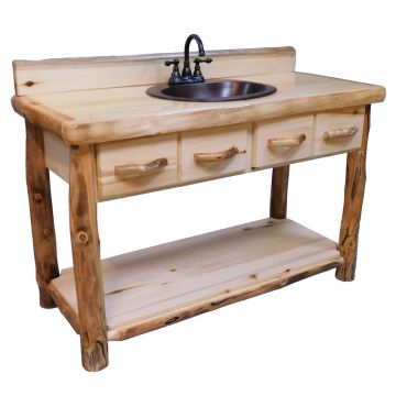 Beartooth Aspen Open Log Bathroom Vanity - Flat Front - 54" - Natural Panel & Natural Log
