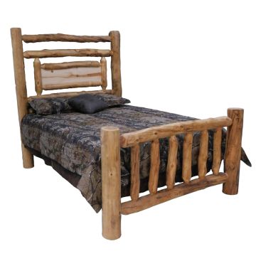 Beartooth Aspen Riverside Accent Traditional Log Bed - Queen - Natural Panel & Natural Log - Single Log Rail Footboard