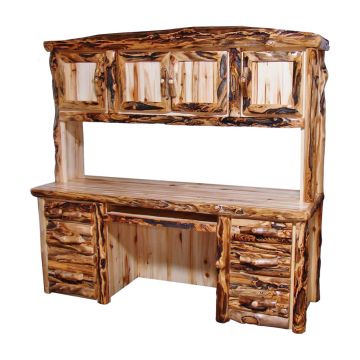 Beartooth Aspen Sierra Log Desk & Matching Hutch - Half Log Fronts - Wild Panel & Gnarly Log - Standard Top Finish - Standard Left & Right Drawers - Keyboard Tray