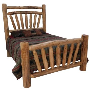 Beartooth Aspen Sunrise Accent Log Bed - Natural Logs - Single Log Rail Footboard