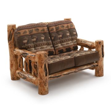 Beartooth Aspen Timber Comfort Log Loveseat - Gnarly Log - Dakota Brandy Accent Upholstery & Cloudcroft Earth Main Upholstery