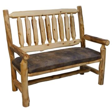Beartooth Aspen Timberland Accent Bench - 48" - Natural Log - Ivanhoe Bison Upholstery