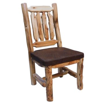Beartooth Aspen Timberland Upholstered Log Dining Chair - Side Chair - Natural Log - Dakota Brandy Upholstered Seat
