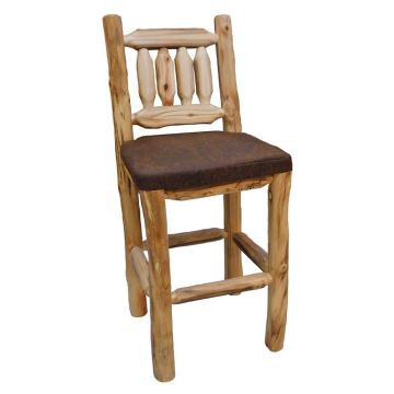 Beartooth Aspen Timberland Upholstered Log Pub Stool - Side Stool - 30"H (Bar Height) - Natural Log