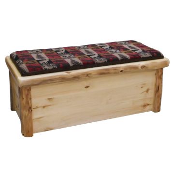 Beartooth Aspen Upholstered Log Hope Chest - 48" - Flat Front - Natural Panel & Natural Log - Fairfield Red Main Upholstery