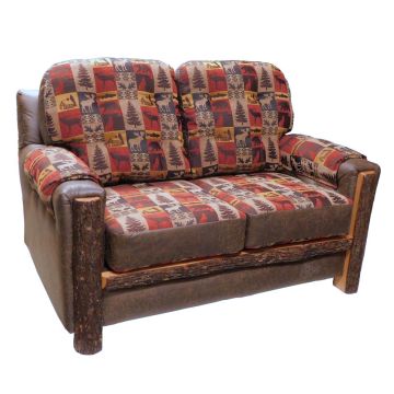 Beartooth Hickory Mountain Comfort Upholstered Loveseat - Dakota Peat Accent Upholstery & Fairbanks Red Main Upholstery