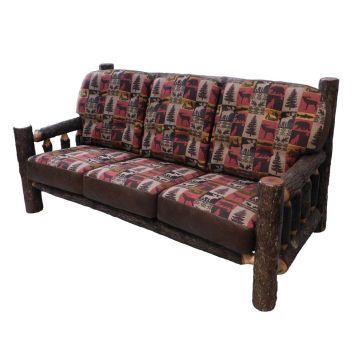 Beartooth Hickory Timber Comfort Log Sofa - Dakota Brandy Accent Upholstery & Fairbanks Red Main Upholstery