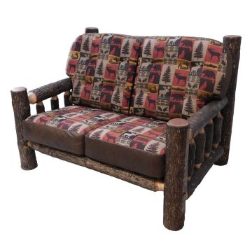 Beartooth Hickory Timber Comfort Loveseat - Dakota Brandy Accent Upholstery & Fairbanks Red Main Upholstery