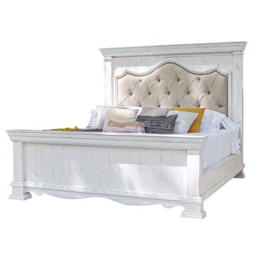 Bella Cottage White Upholstered Barnwood Bed