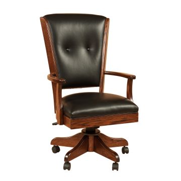 Berkshire Manor Upholstered Office Chair - Kevco Chair Base - Standard Casters - Asbury Brown Finish - Black Leather Upholstery