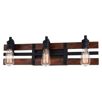 Carrington 3-Light Matte Black and Deep Walnut Vanity Light