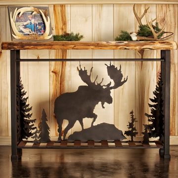 Wood & Metal Moose Scene Sofa Table