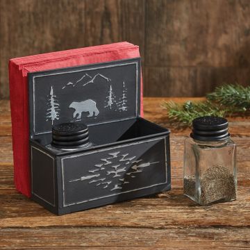 Rustic Black Bear Napkin Holder & Spice Caddy