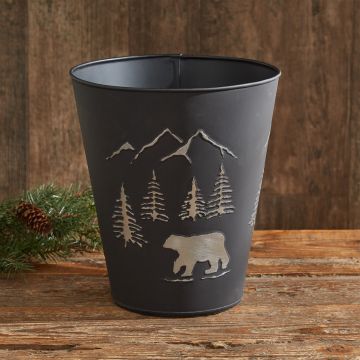 Rustic Black Bear Waste Basket