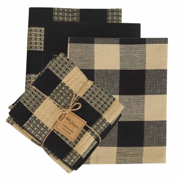 Black & Tan Checkered 4 Piece Kitchen Towel Set