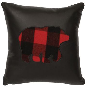 Black Leather Bear Decor Pillow