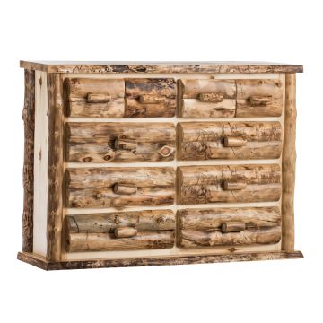 Boulder Mountain 10 Drawer Aspen Log Dresser--Half log drawers, Clear finish, Standard logs, Light aspen